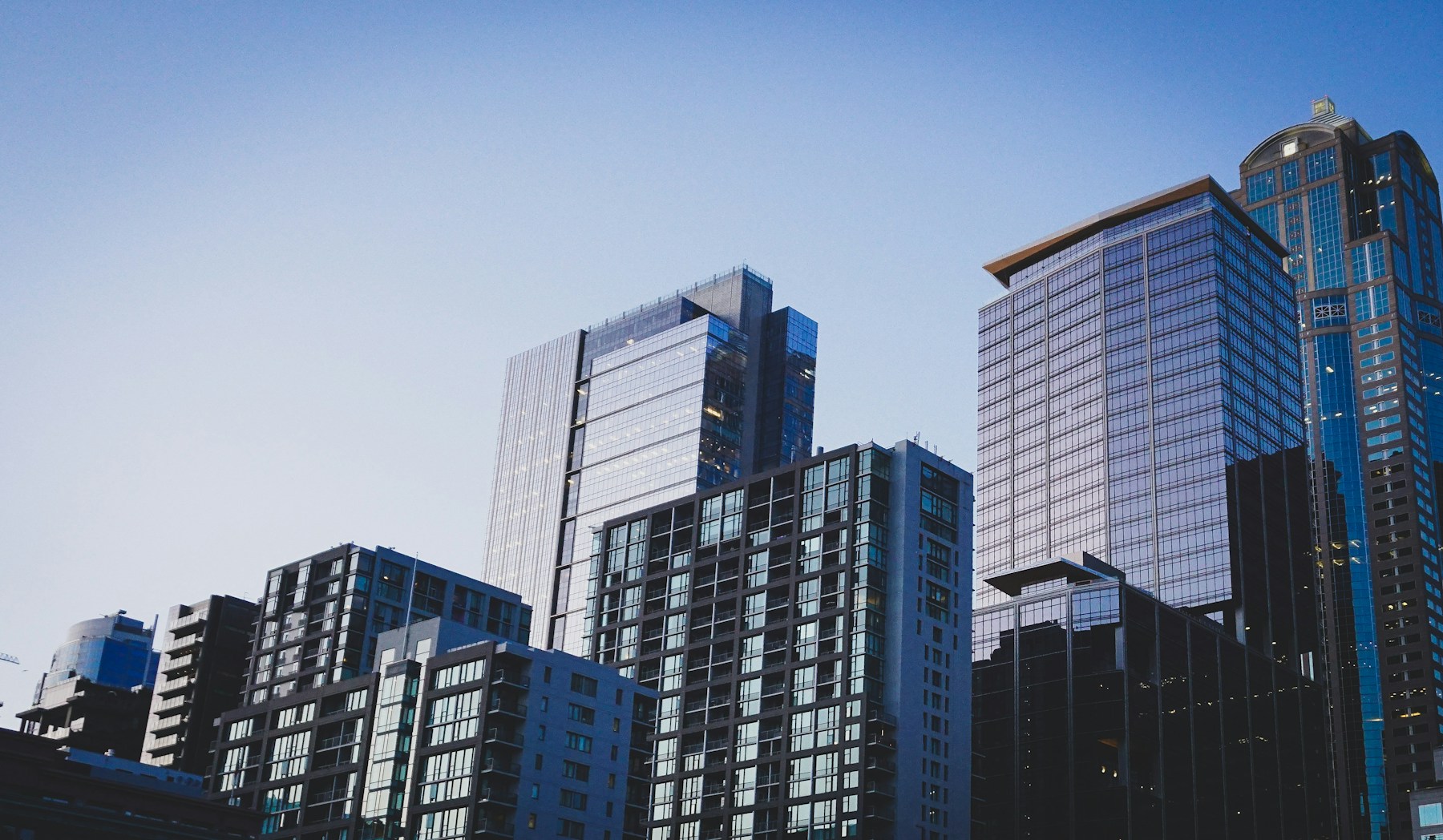 Cluster of contemporary glass high-rise residences in the city core